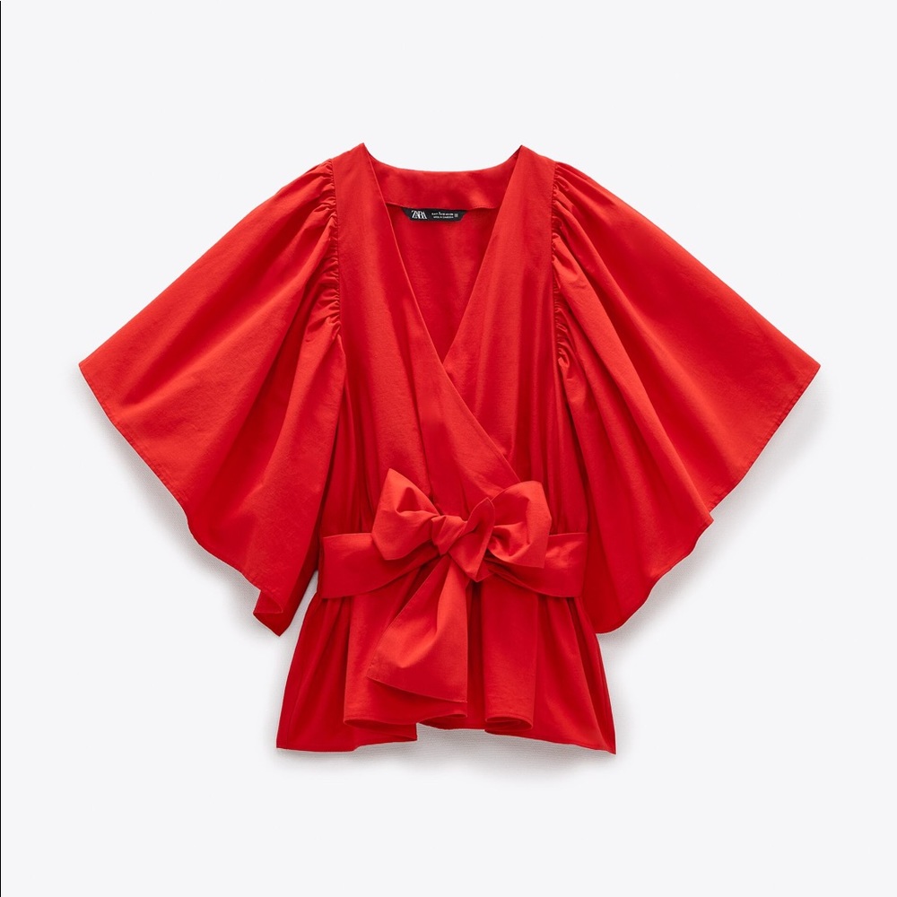 ZARA RED WRAP TOP - Picture 2 of 4